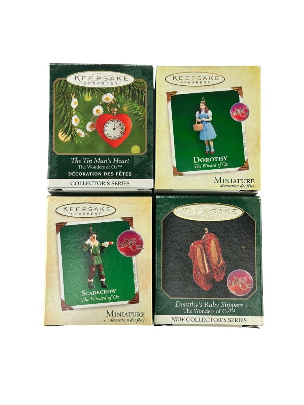 Lot of Four Hallmark Keepsakes Miniatures Wizard of Oz Tin Man Heart Scarecrow D